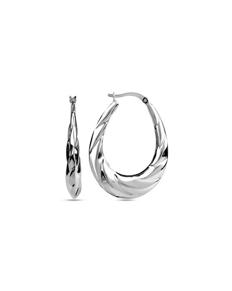 Sterling Silver Hoop Earrings  Long Oval
