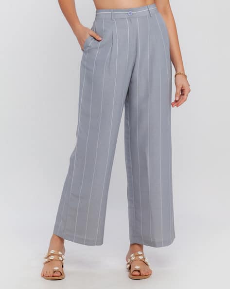 Zink London Striped Flared Pleat Front Pants