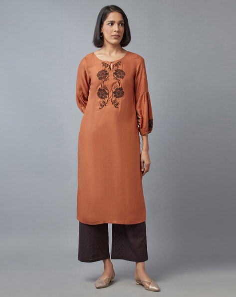 W Straight Kurta with Embroidery