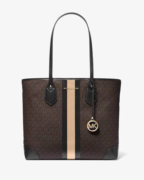 Buy Michael Kors Eva Large Logo Stripe Tote Bag | Brown Color Women | AJIO  LUXE