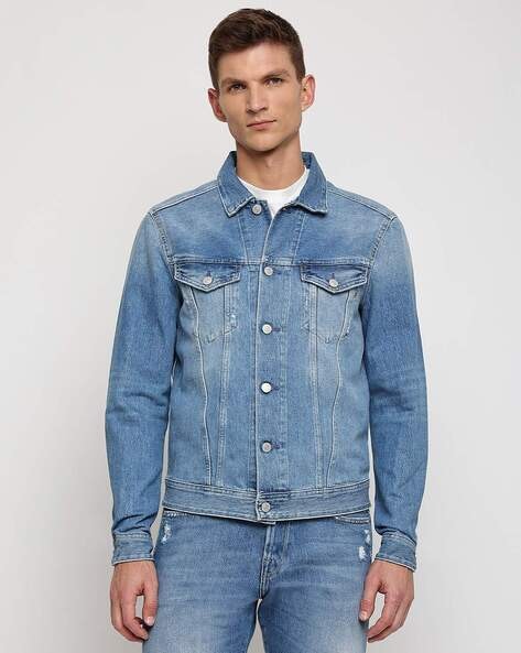 Buy Vinyst Men Zip Up Plus Velvet Original Fit Denim Jacket with Pockets  Blue 2XL at Amazon.in