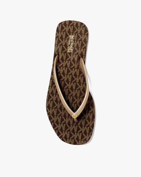 Buy Michael Kors Jinx Logo Thong-Strap Flip-Flops | Brown Color Women |  AJIO LUXE