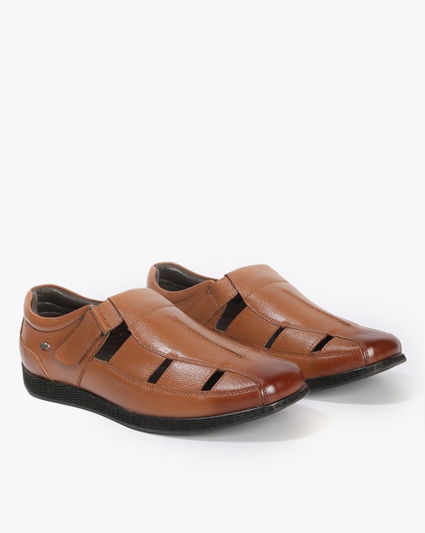 lee cooper tan brown shoe style leather shoe style sandals with velcro closure