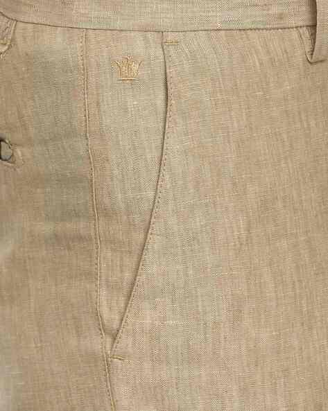 Buy LOUIS PHILIPPE Solid Cotton Linen Blend Slim Fit Men's Trousers |  Shoppers Stop
