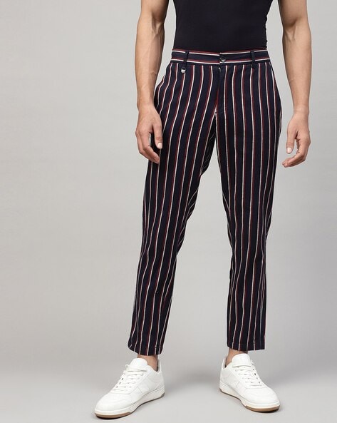 Buy Navy Blue Slim Fit Striped Pants by Gentwithcom with Free Shipping   Slim fit Mens clothing styles Slim