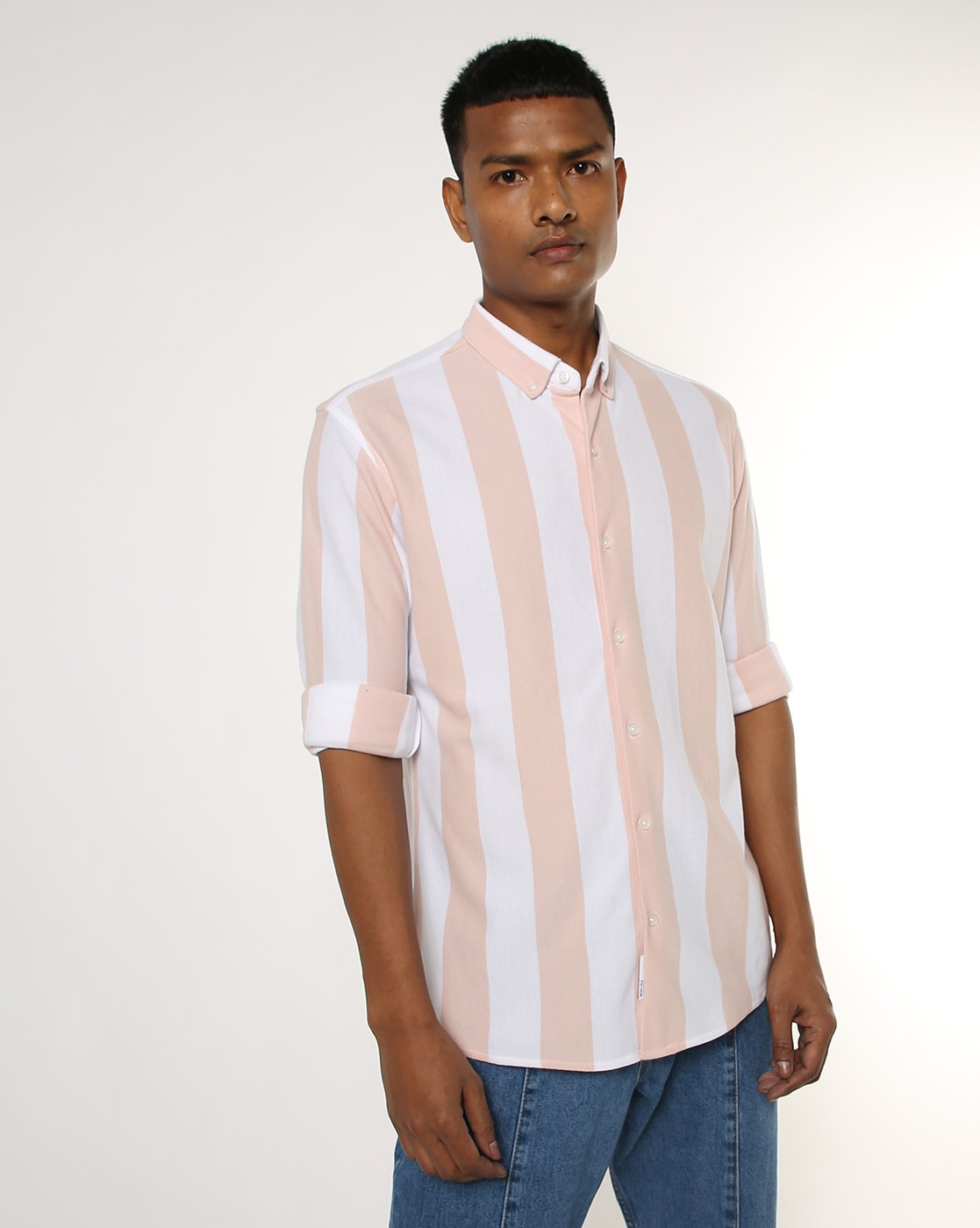 Pink white striped store shirt