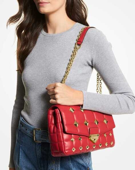 Buy Michael Kors SoHo Extra-Large Studded Quilted Leather Shoulder Bag |  Red Color Women | AJIO LUXE