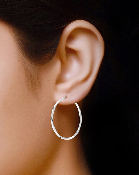 Sterling Silver Hoop Earrings Medium Size For Women