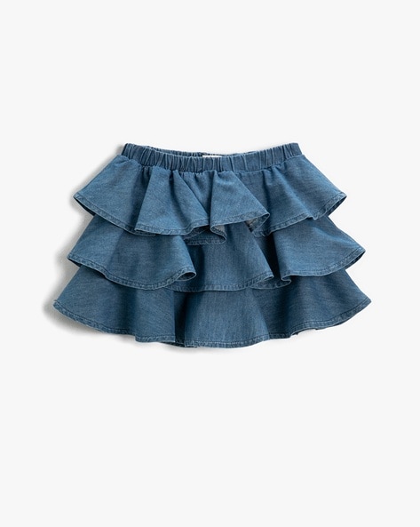 High Waist Ruffle Hem Denim Skirt | SHEIN IN