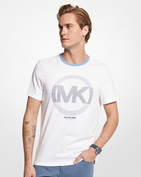 Buy Michael Kors Brand Print Crew-Neck T-shirt | White Color Men | AJIO LUXE