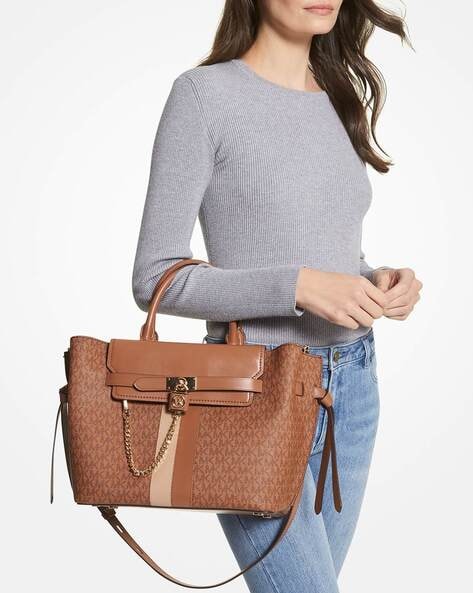 Michael Kors Hamilton Legacy Small Leather Belted Satchel In Brown