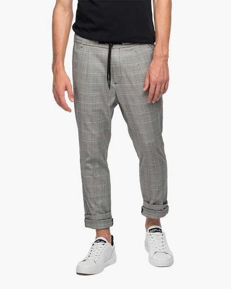 Mens checked cheap jogger trousers