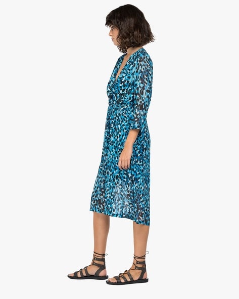 Replay Viscose With Allover Print Dress Blue