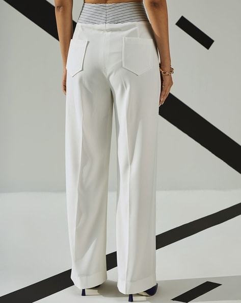 Buy The Dapper Lady Mid-Rise Flared Pants, White Color Women