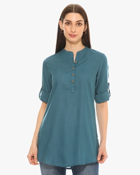 Printed Straight Kurti with Notched Neckline