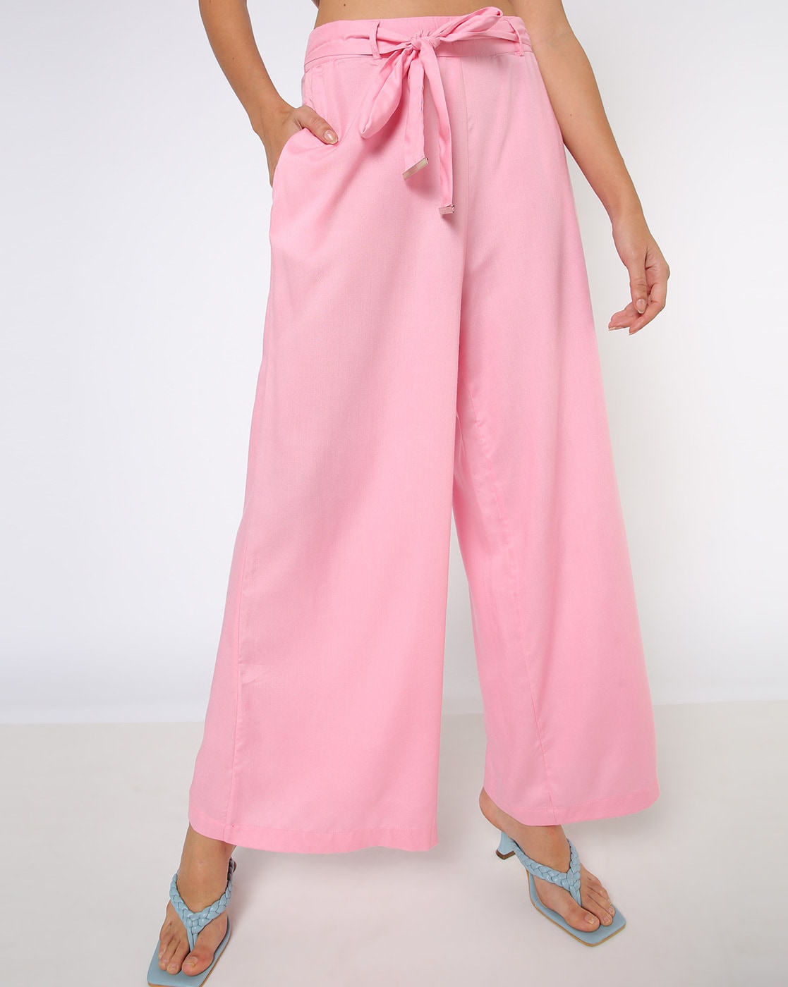 Pink faux leather straight leg trousers  River Island