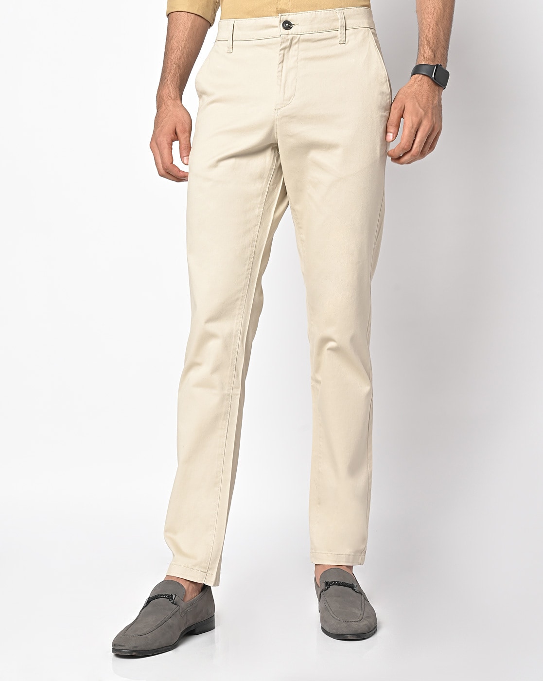 Cotton Cream Color Trouser Formal Wear Flat Trousers
