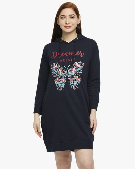 Printed Hooded Nighty with Insert Pockets