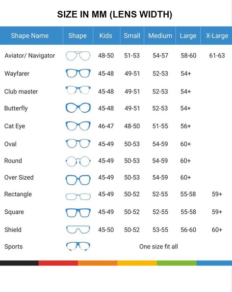 Womens sunglasses store size chart