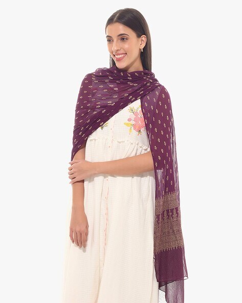 Printed Dupatta with Floral Border Price in India