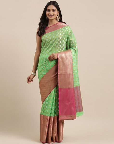 Benzer Fushia Pink and Pista Green Silk South Silk Saree with blouse  piece|WO-SS-359 – Benzerworld