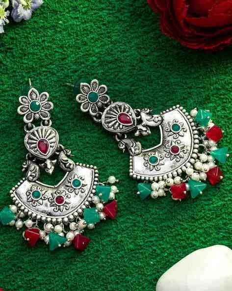 Zirconium Earrings (Chandbali) | Indian fashion jewelry in usa