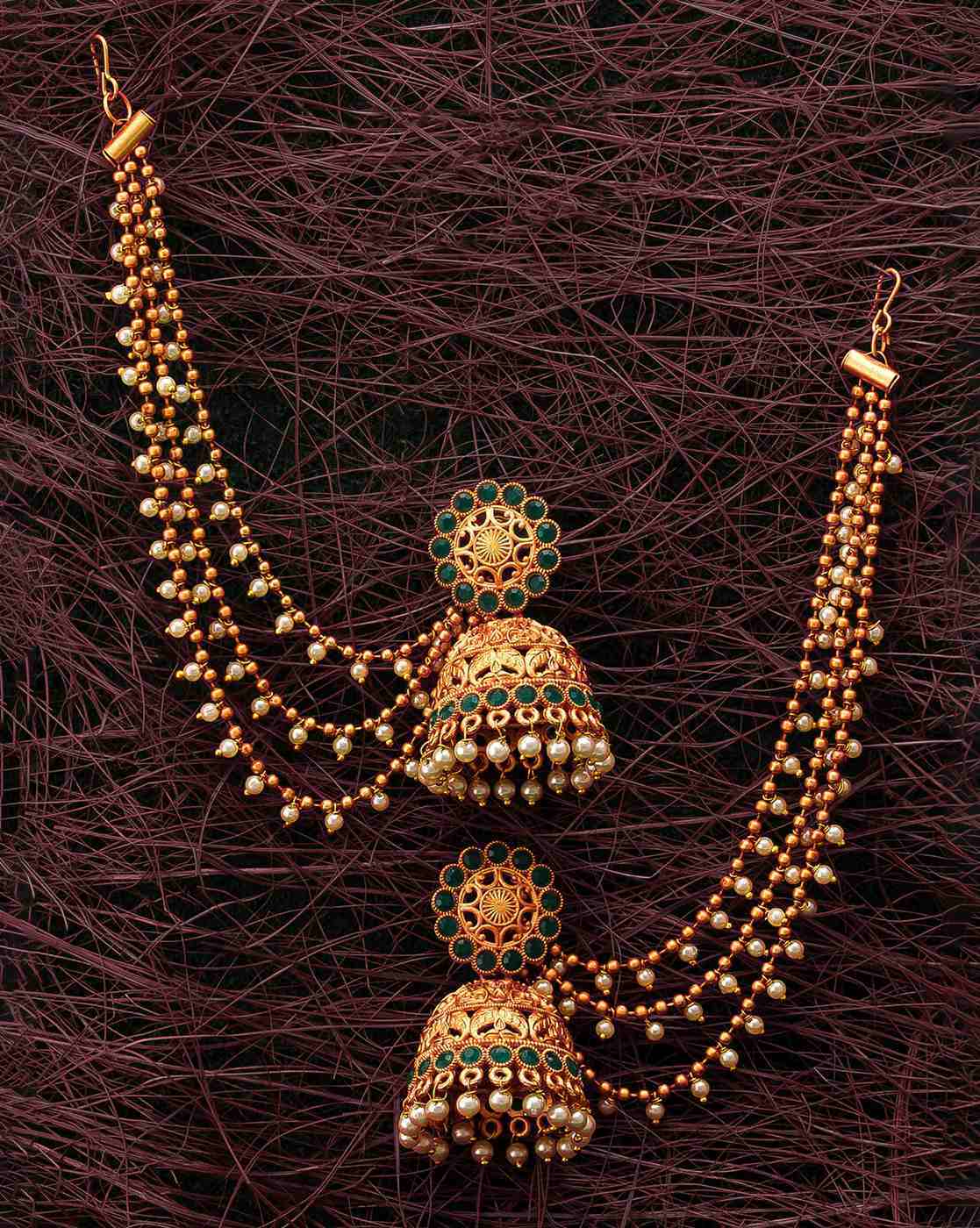 Gold Plated Pearl Bahubali Hair Chain Accessories for Earrings Traditional  Fashion Jewellery for Women and Girls