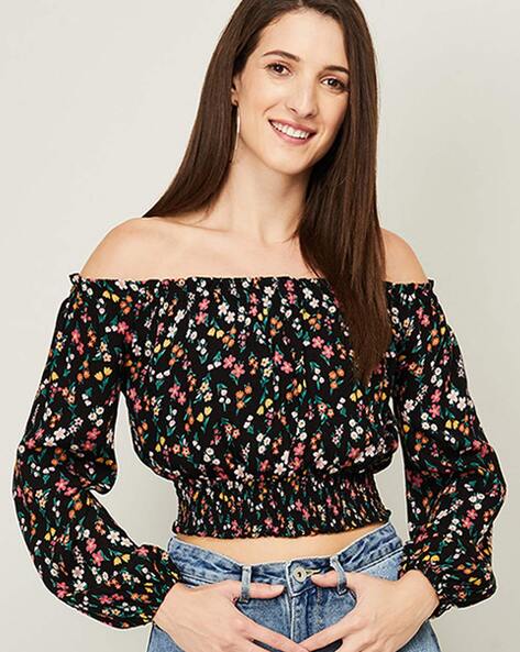 Black floral off the shoulder top deals