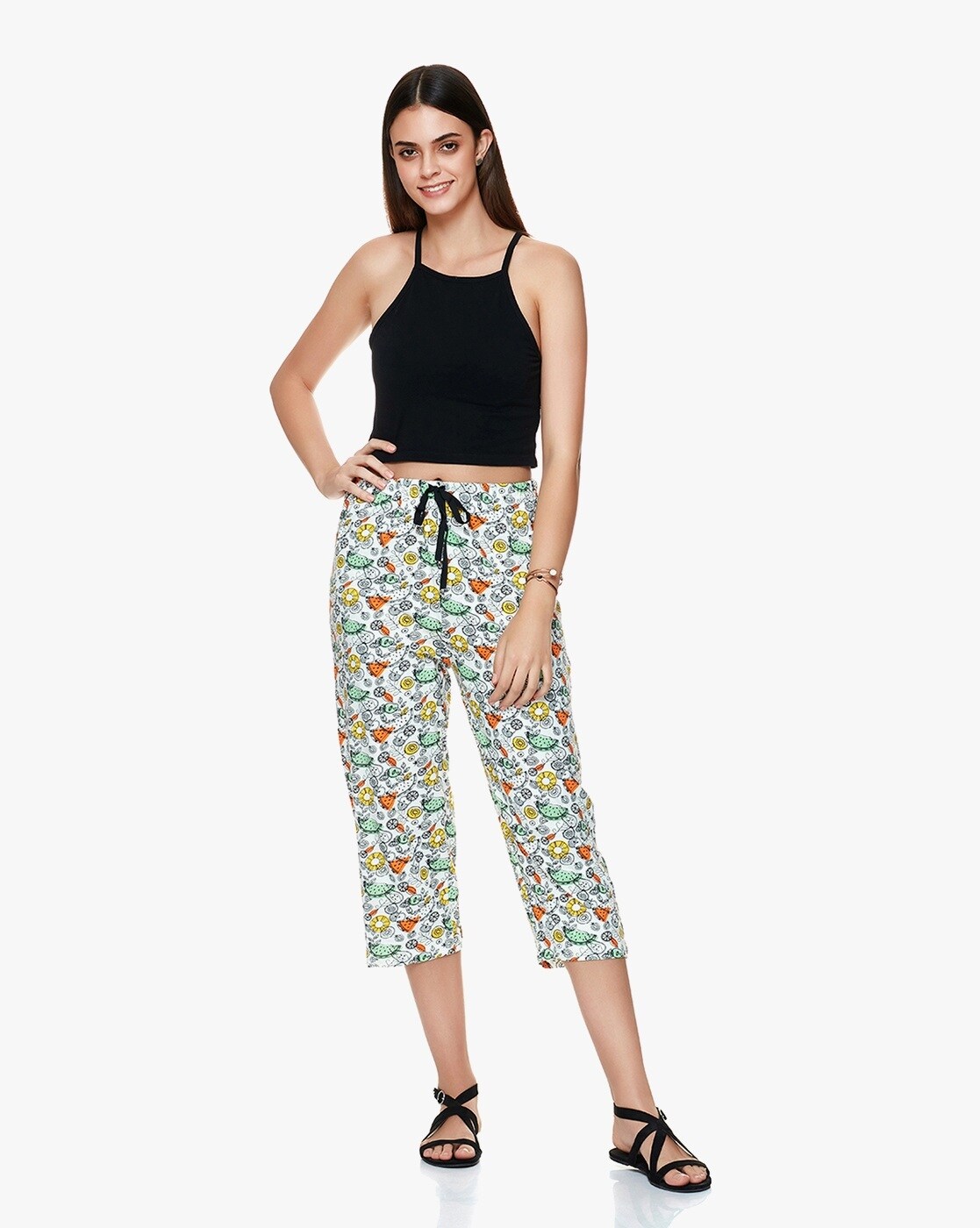 Leaf Print Capri Trousers