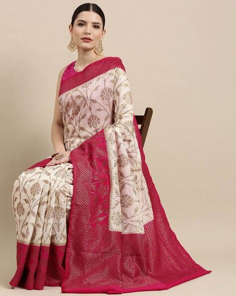 Saree with Floral Woven Motifs view 3