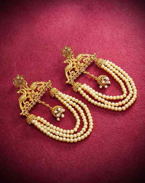 Green Pearl American Diamond Chandbali Earrings | FashionCrab.com