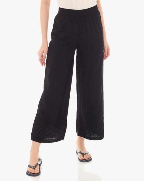 Embroidered Palazzo Pants with Semi-Elasticated Waist