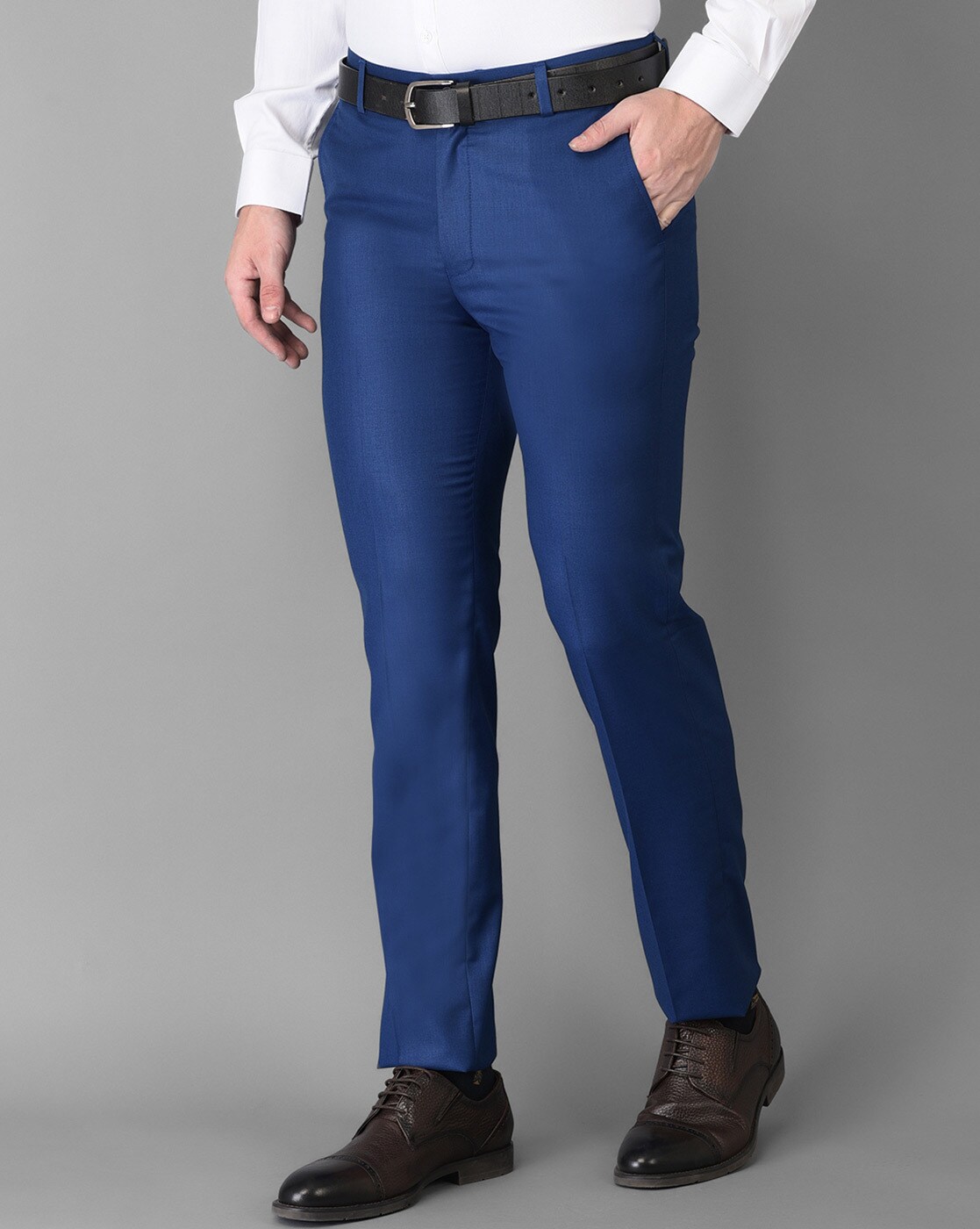 Buy Stylish Blue Cotton Solid Formal Trousers For Men Online In India At  Discounted Prices