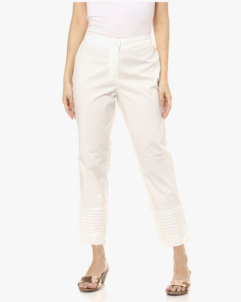 High-Rise Flat-Front Cotton Pants Price in India