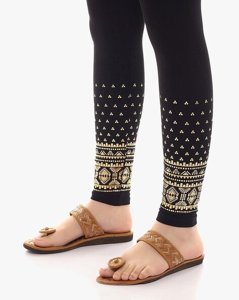 Srishti by FBB Women's Golden Printed Ankle Length Leggings (Off White,  Medium) : : Fashion