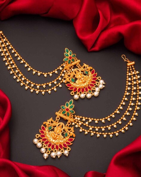 Buy Gold-Toned & Red Earrings for Women by Bevogue Online | Ajio.com