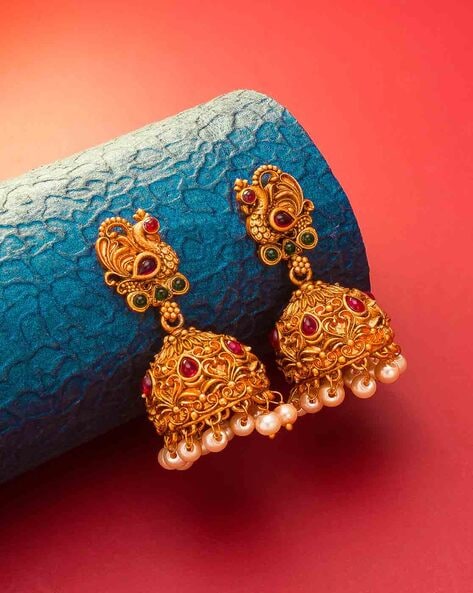 Peacock on sale gold jhumkas