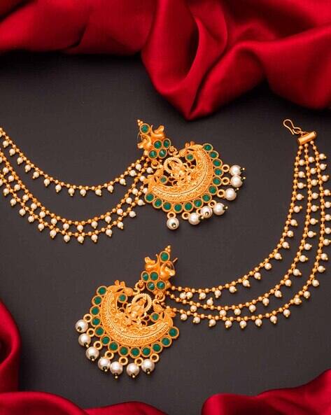 Bevogue BV2949ER Gold-Plated Dangler Earrings with Hair Chain