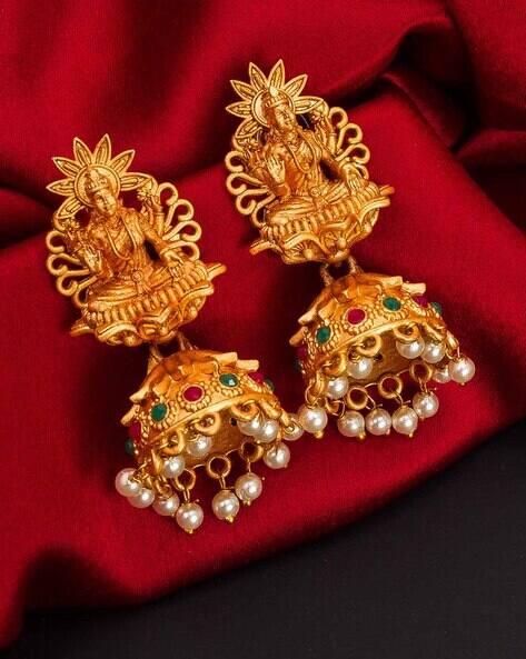 Bevogue BV2953ER Gold-Plated Jhumkas with Pearl Beads
