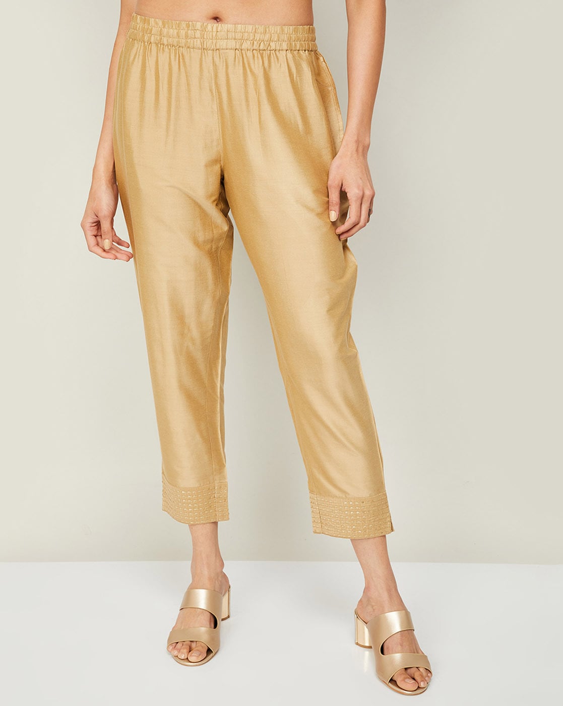 Buy Golden Trousers & Pants for Women by RIVI Online | Ajio.com