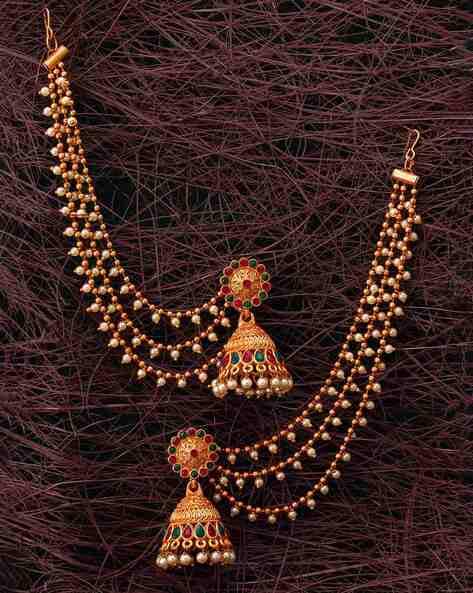 Long Chain Jhumka Earrings for Women & Girls (Pink) - TrishaStore.com