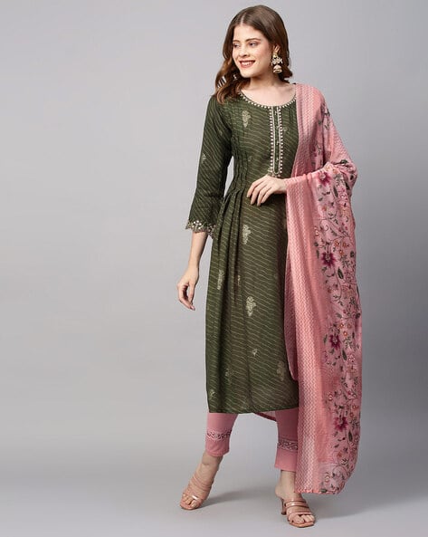 Buy Green Kurta Suit Sets for Women by Fashor Online | Ajio.com