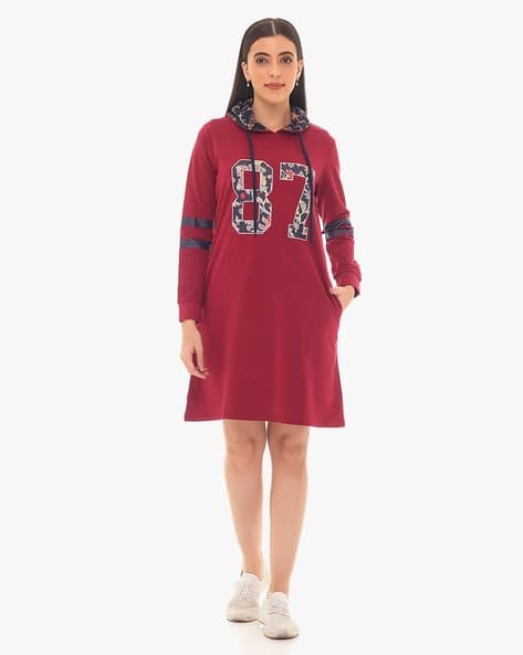 Hooded Nighty with Typographic Applique