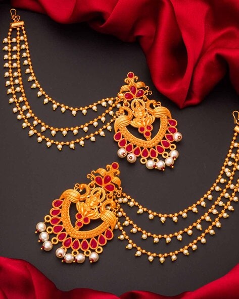 Gold-Toned Classic Jhumkas - Jhumka Earring Chain Jewellery Set | Stylish  hair, Jhumka earrings, Hairstyle