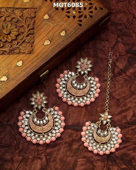 Wedding earrings maang tikka set | Chandbali earrings tikka set | wedd –  Indian Designs