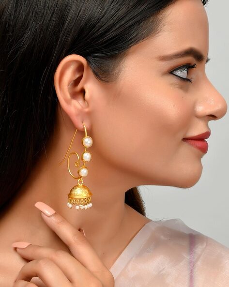 Gold pearl jhumka on sale designs