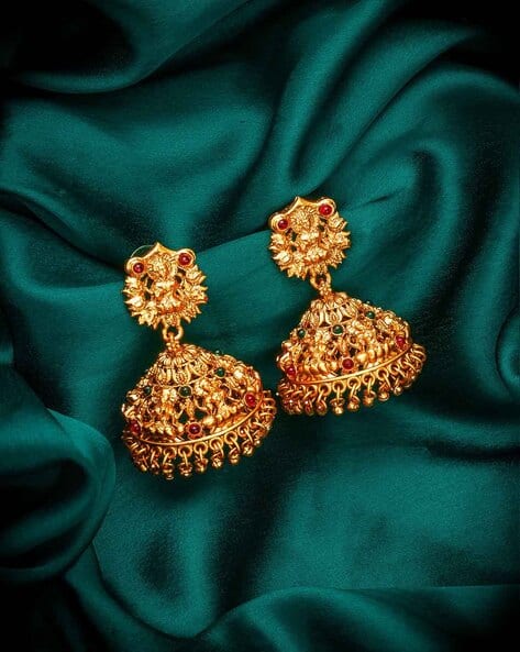 BV3203ER Gold-Plated Stone-Studded Jhumka Earrings - Main Image