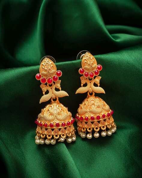Buy Metina Victorian Jhumkas | 92.5 Gold Plated silver Stone Earrings Online  – The Amethyst Store