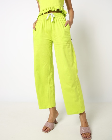 Lime Green Mid Rise Wide Leg Pants