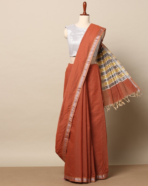 Yellow with Red Handloom Dhaniakhali Cotton Saree | Avishya.com